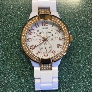 White and gold guess watch